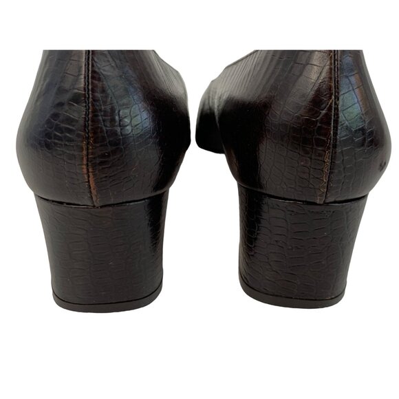 VTG 8.5B Ferragamo Croc Embossed Brown Leather Pumps 7891 Chunky Heel Career - Picture 6 of 12